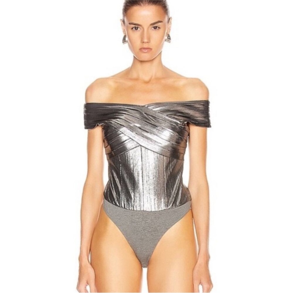 Retrofete Metallic Silver and Gray Bodysuit